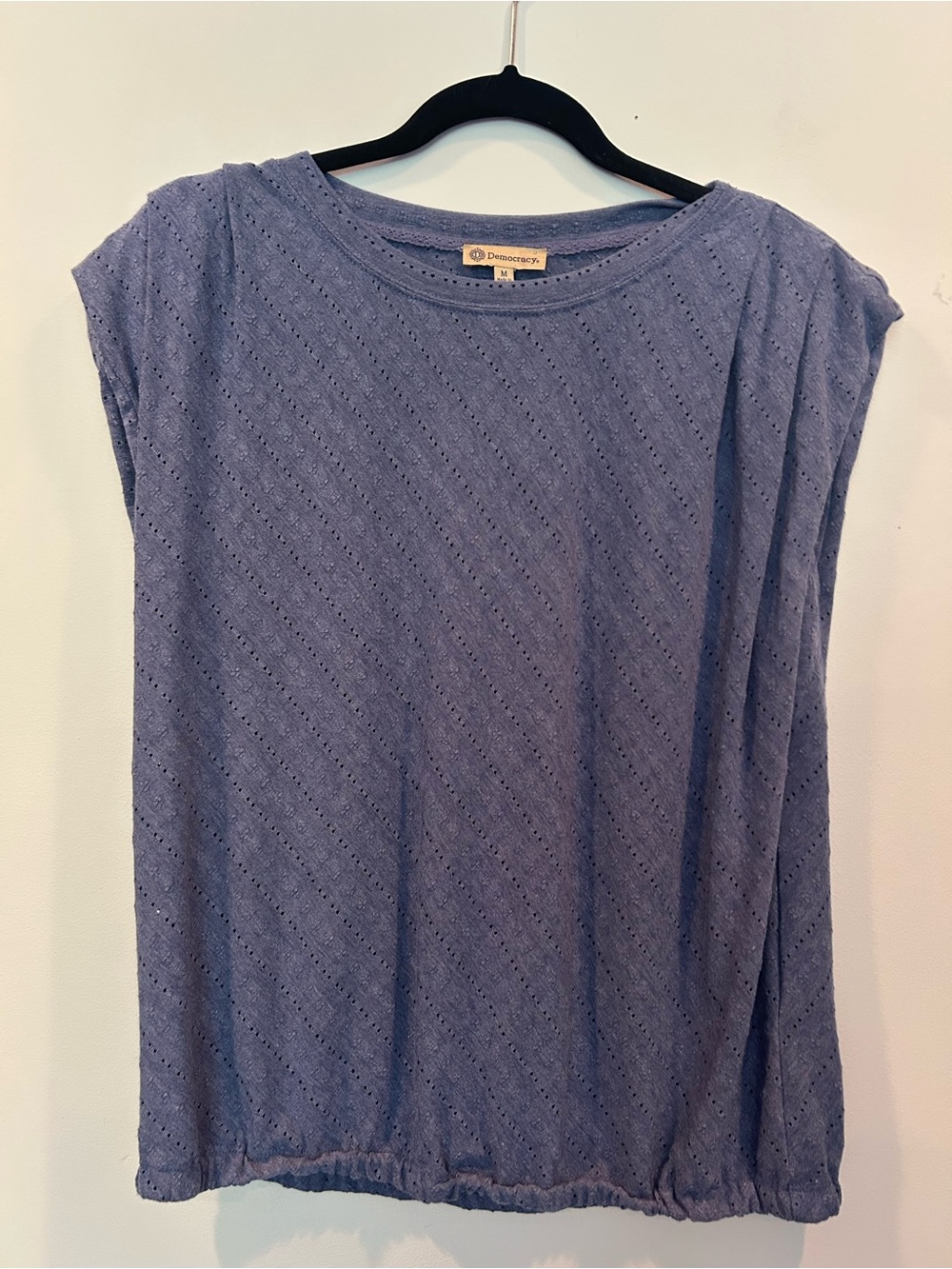 Democracy Blue Eyelet Cap Sleeve Top/tee